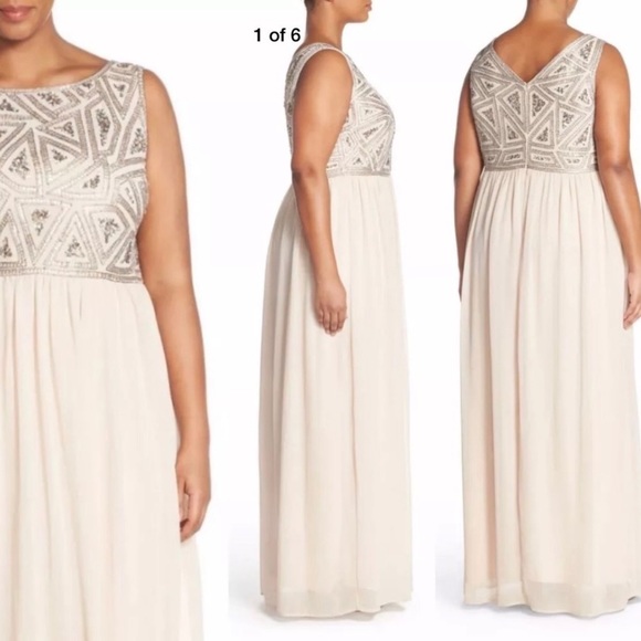 Adrianna-Papell top beaded V-Back sleeveless long gown - Picture 3 of 9